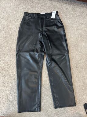 Abercrombie & Fitch Black Vegan Leather Ankle Straight Pants